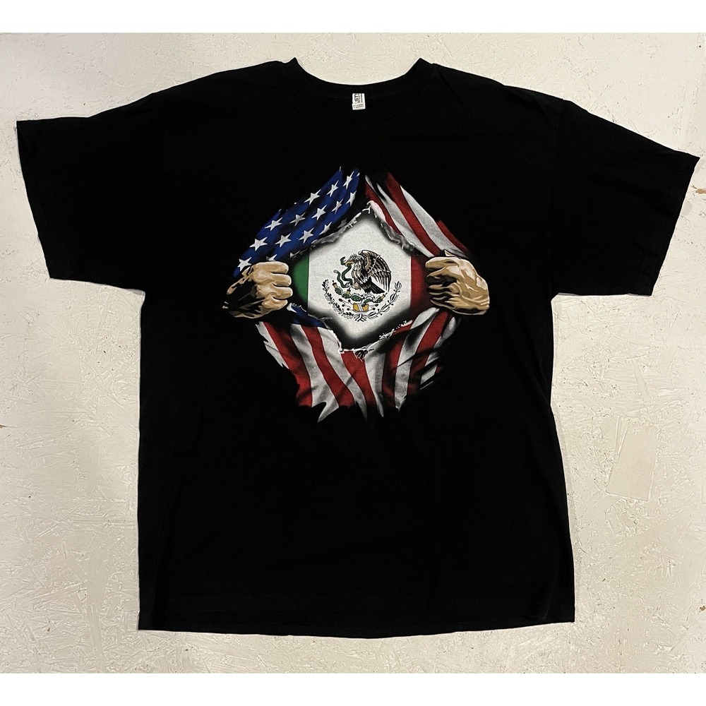 American Mexican Heritage Shirt Rip Open‎ Mens XL Black Short Sleeve USA